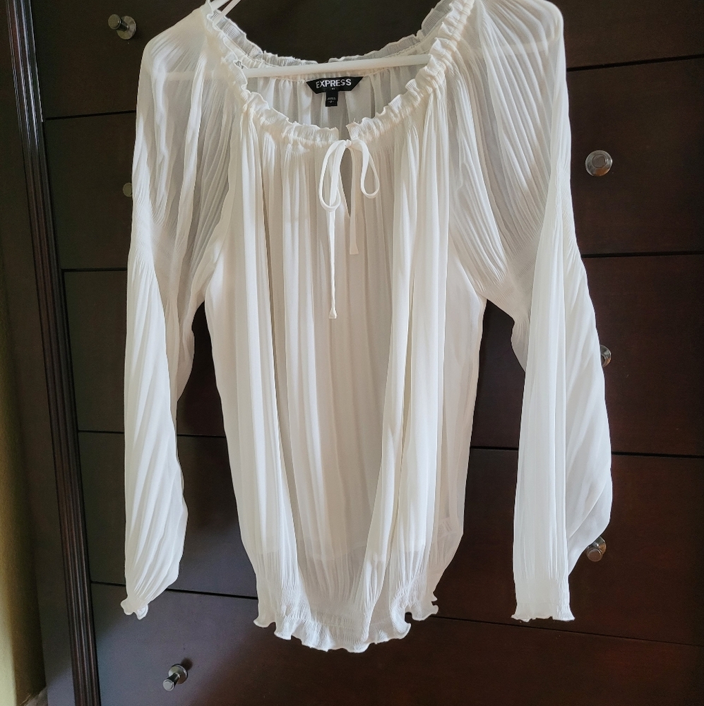 Express long sleeve ruffled blouson, Cream, size S